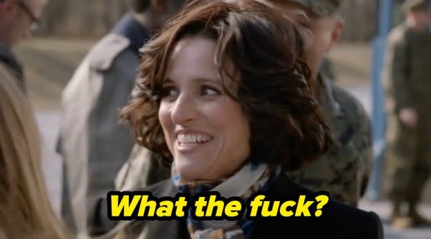Person smiling with "What the f***?" text overlayed; background includes several people and military personnel