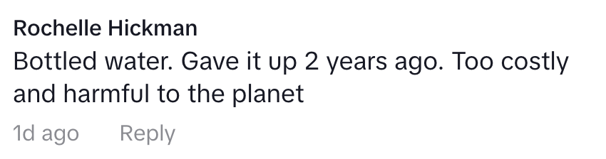 Comment discussing the decision to stop using bottled water due to its cost and environmental harm