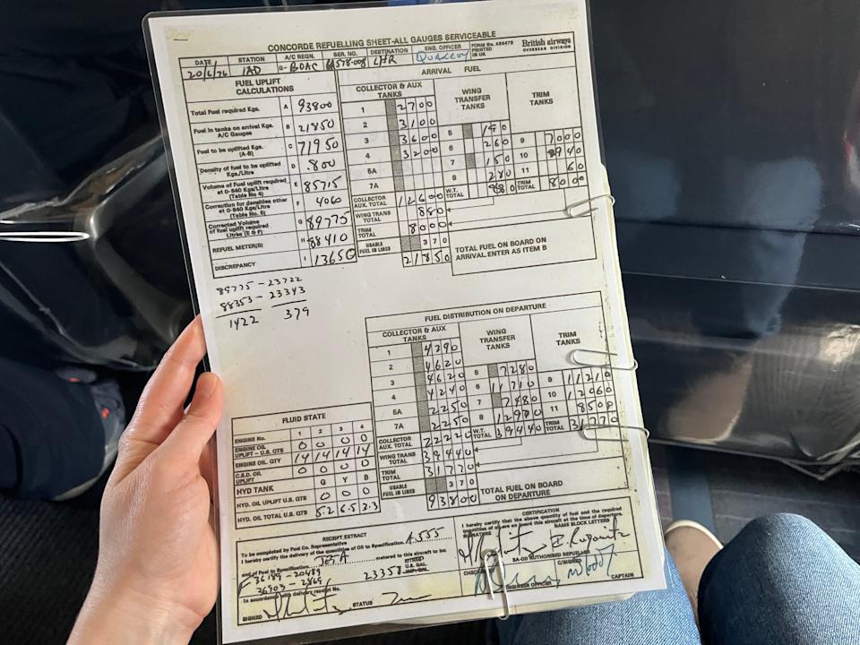 A refueling sheet from the Concorde.