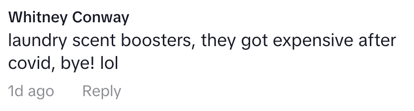 Comment about laundry scent boosters becoming expensive after COVID