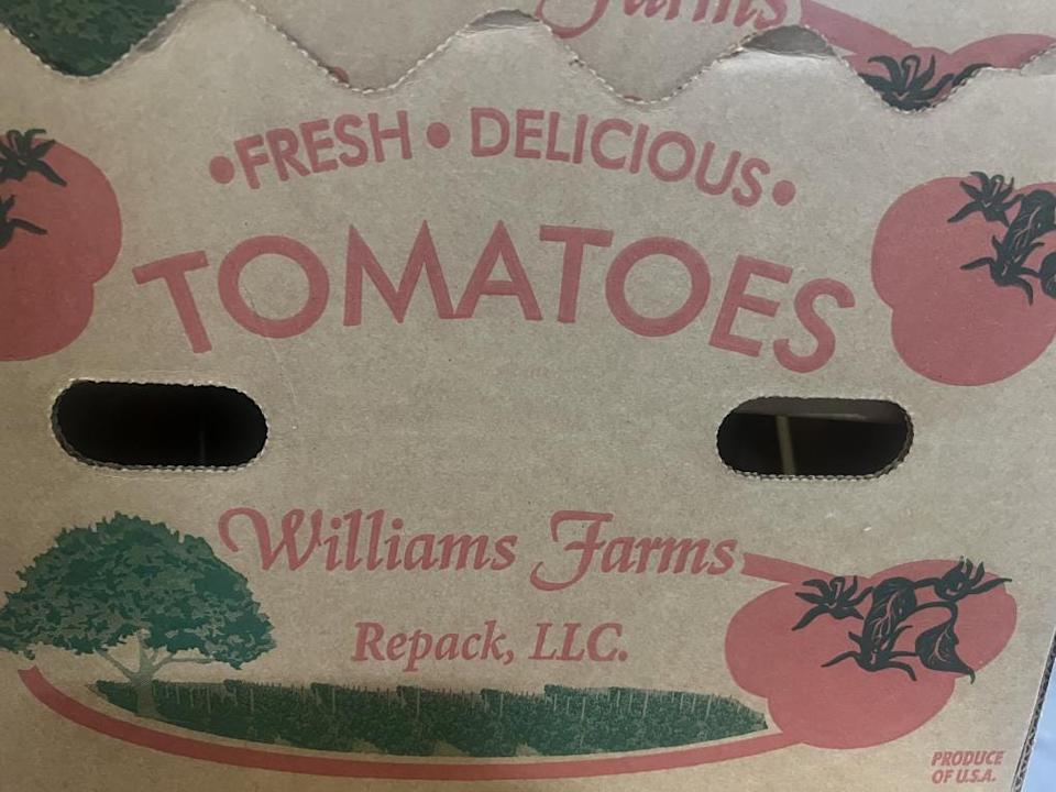 Pictured are recalled tomatoes distributed by Williams Farms Repack LLC, and supplied from H&C Farms.