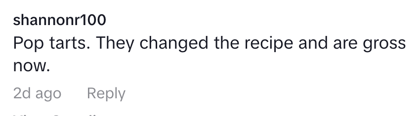 Comment expressing dissatisfaction with changes to the Pop Tarts recipe