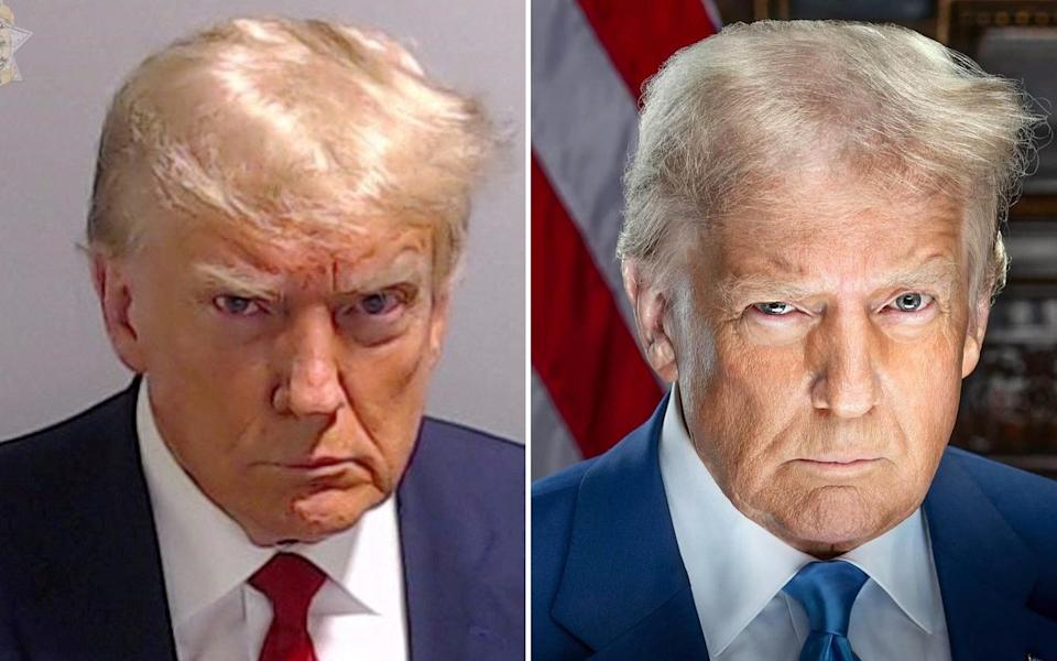 Trump mugshot and official portrait