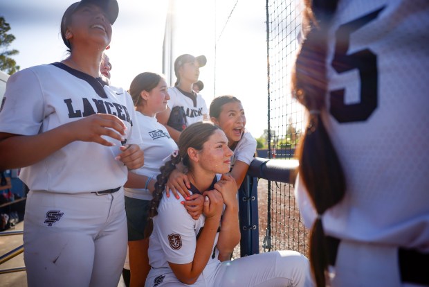 St. Francis cheers on their batter against Willow Glen in the eighth inning during CCS Open Division softball championship game at West Valley College in Saratoga, Calif., Saturday, May 31, 2025. (Shae Hammond/Bay Area News Group)