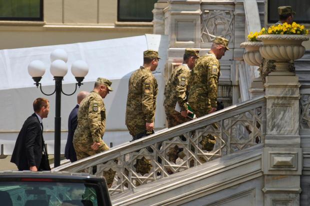 Members of the Ukrainian delegation arrive at the Ciragan Palace for Ukraine-Russia peace talks