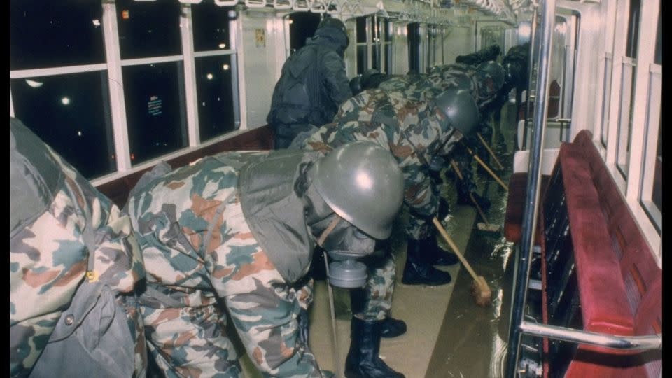Soldiers clean out a Tokyo subway following the 1995 sarin attack. - Noboru Hashimoto/Corbis via Getty Images