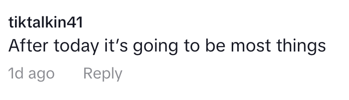 Comment reads, "After today it's going to be most things," with username tiktoktalkin41