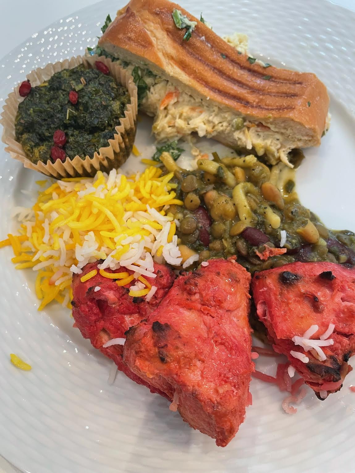 Red Joojeh Kebabs with jasmine basmati rice from Koochini Persian in Atlanta